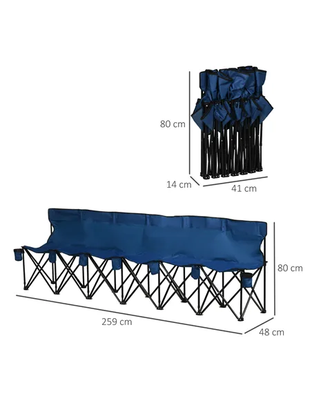 Outsunny 6 Seater Folding Camping Chair with Cup Holder & Carry Bag - Blue