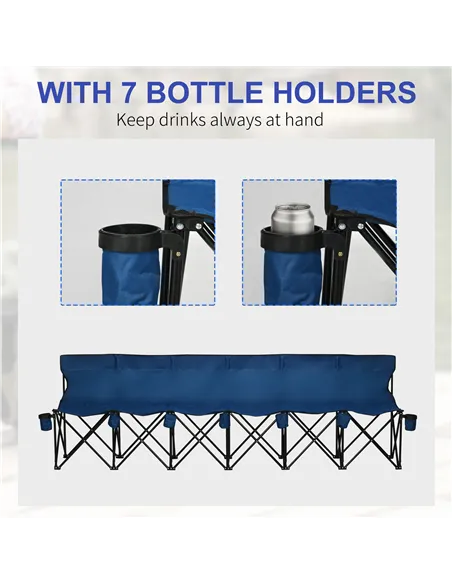 Outsunny 6 Seater Folding Camping Chair with Cup Holder & Carry Bag - Blue