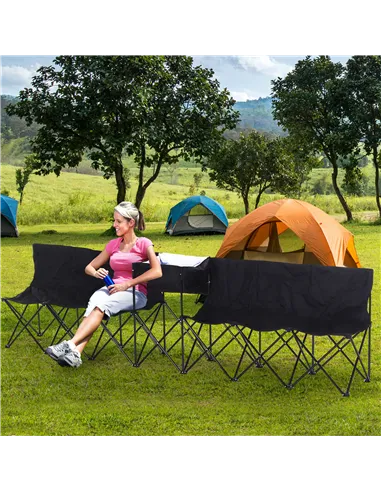 Outsunny 6 Seat Folding Sports Bench Portable Sports Team Bench Spectator Chair with Cooler Bag and Carrying Bag for Outdoor Pic