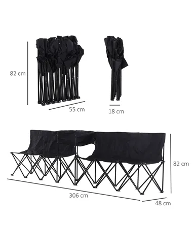 Outsunny 6 Seat Folding Sports Bench Portable Sports Team Bench Spectator Chair with Cooler Bag and Carrying Bag for Outdoor Pic