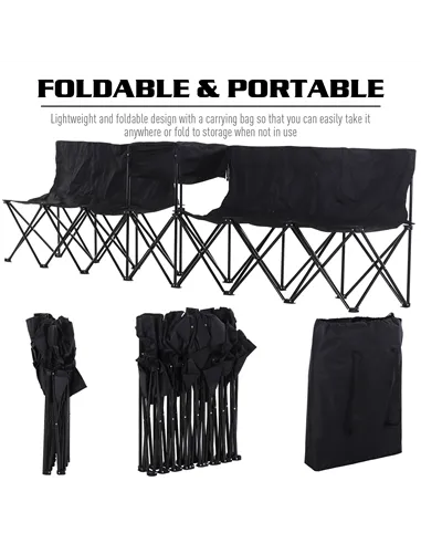 Outsunny 6 Seat Folding Sports Bench Portable Sports Team Bench Spectator Chair with Cooler Bag and Carrying Bag for Outdoor Pic