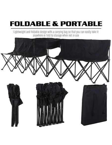 Outsunny 6 Seat Folding Sports Bench Portable Sports Team Bench Spectator Chair with Cooler Bag and Carrying Bag for Outdoor Pic