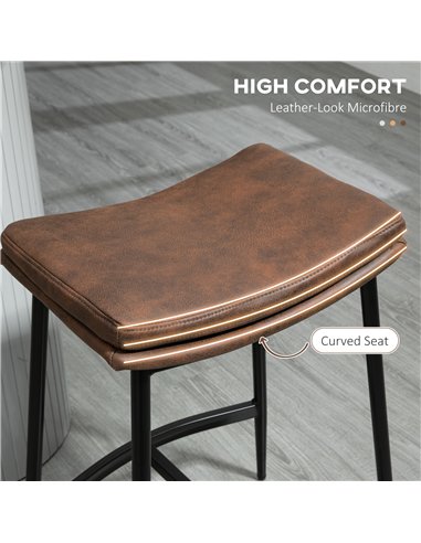 HOMCOM Breakfast Bar Stools Set of 2, Microfibre Upholstered Barstools, Industrial Bar Chairs with Curved Seat and Steel Frame f