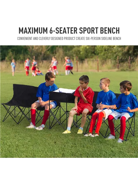 Outsunny 6 Seat Folding Sports Bench Portable Sports Team Bench Spectator Chair with Cooler Bag and Carrying Bag for Outdoor Pic
