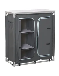Outsunny Aluminum Camping Cupboard, Camping Kitchen Station Cook Table with 3-Shelf, Storage Organiser for BBQ Party Picnic
