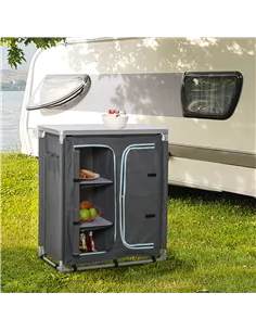 Outsunny Aluminum Camping Cupboard, Camping Kitchen Station Cook Table with 3-Shelf, Storage Organiser for BBQ Party Picnic 2