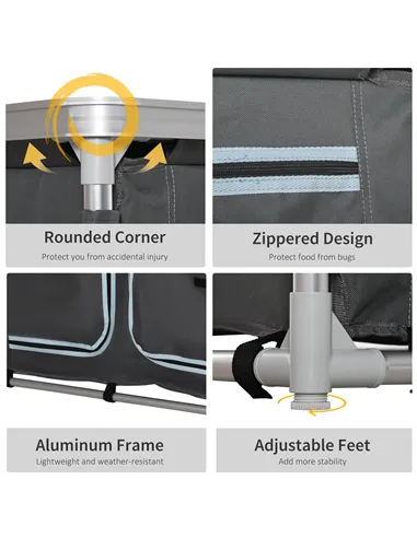 Outsunny Aluminum Camping Cupboard, Camping Kitchen Station Cook Table with 3-Shelf, Storage Organiser for BBQ Party Picnic