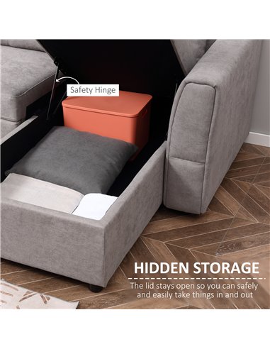 HOMCOM Linen-Look 'L' Storage Sofa Bed - Light Grey