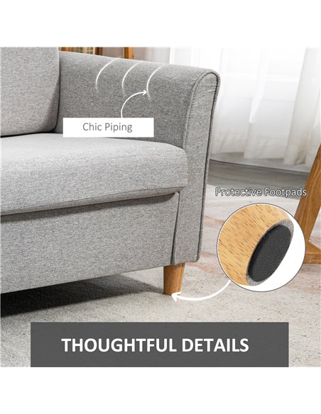HOMCOM Compact Loveseat Sofa, Modern 2 Seater Sofa for Living Room with Wood Legs and Armrests, Light Grey