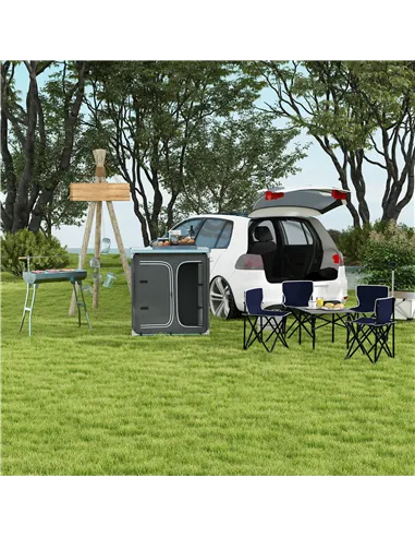 Outsunny Aluminum Camping Cupboard, Camping Kitchen Station Cook Table with 3-Shelf, Storage Organiser for BBQ Party Picnic