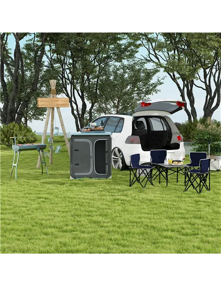 Outsunny Aluminum Camping Cupboard, Camping Kitchen Station Cook Table with 3-Shelf, Storage Organiser for BBQ Party Picnic