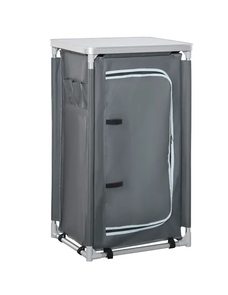 Outsunny 3-Shelf Camping Cupboard Camping Kitchen Station Cook Table, Storage Organiser for BBQ Party Picnics Backyards with Car