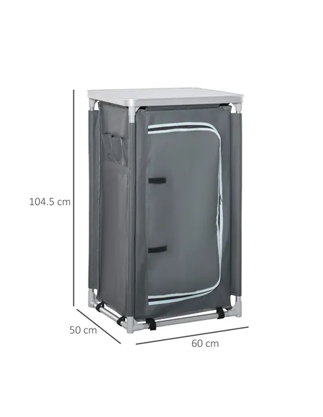 Outsunny 3-Shelf Camping Cupboard Camping Kitchen Station Cook Table, Storage Organiser for BBQ Party Picnics Backyards with Car