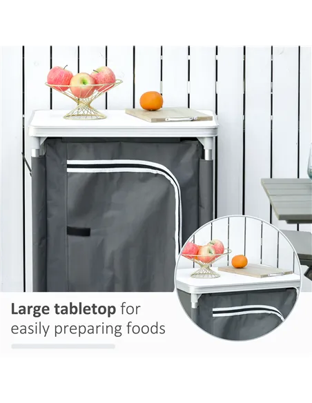 Outsunny 3-Shelf Camping Cupboard Camping Kitchen Station Cook Table, Storage Organiser for BBQ Party Picnics Backyards with Car