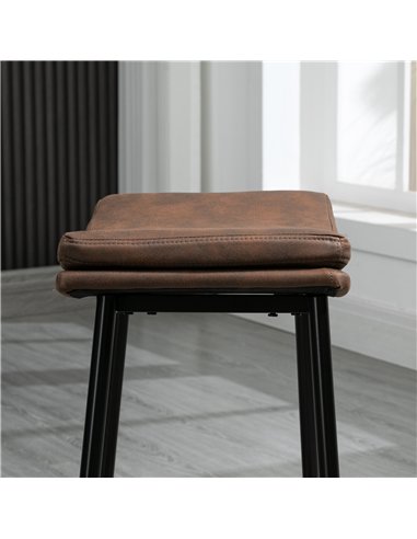 HOMCOM Breakfast Bar Stools Set of 2, Microfibre Upholstered Barstools, Industrial Bar Chairs with Curved Seat and Steel Frame f