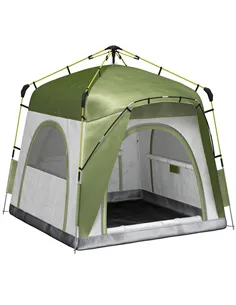 Outsunny Instant Pop Up Camping Tent, 4 Man Dome Tent with 4 Doors, Sewn-in Groundsheet, Carry Bag and Top Hook for Fishing Hiki