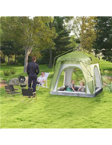 Outsunny Instant Pop Up Camping Tent, 4 Man Dome Tent with 4 Doors, Sewn-in Groundsheet, Carry Bag and Top Hook for Fishing Hiki
