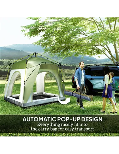 Outsunny Instant Pop Up Camping Tent, 4 Man Dome Tent with 4 Doors, Sewn-in Groundsheet, Carry Bag and Top Hook for Fishing Hiki