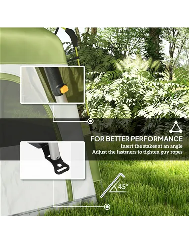 Outsunny Instant Pop Up Camping Tent, 4 Man Dome Tent with 4 Doors, Sewn-in Groundsheet, Carry Bag and Top Hook for Fishing Hiki