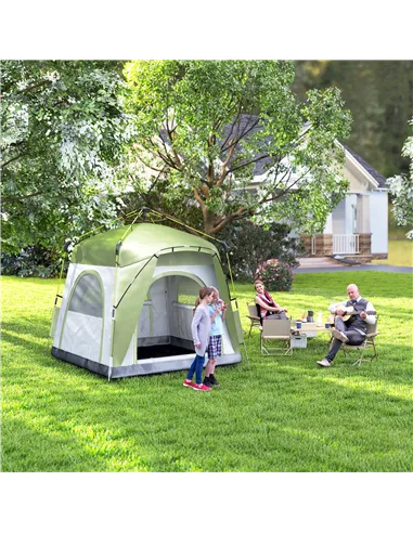 Outsunny Instant Pop Up Camping Tent, 4 Man Dome Tent with 4 Doors, Sewn-in Groundsheet, Carry Bag and Top Hook for Fishing Hiki