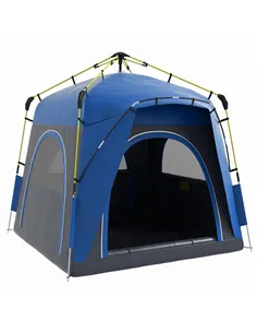 Outsunny Instant Pop Up Camping Tent, 4 Man Dome Tent with 4 Doors, Sewn-in Groundsheet, Carry Bag and Top Hook for Fishing Hiki