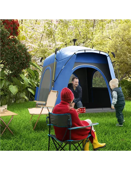 Outsunny Instant Pop Up Camping Tent, 4 Man Dome Tent with 4 Doors, Sewn-in Groundsheet, Carry Bag and Top Hook for Fishing Hiki