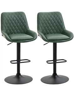 HOMCOM Retro Bar Stools Set of 2, Adjustable Kitchen Stool, Upholstered Bar Chairs with Back, Swivel Seat, Green