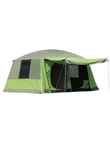Outsunny Tunnel Tent Camping Shelter w/ Porch, Two Rooms, Lamp Hook, Portable Carry Bag