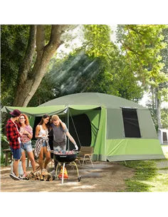 Outsunny Tunnel Tent Camping Shelter w/ Porch, Two Rooms, Lamp Hook, Portable Carry Bag 2