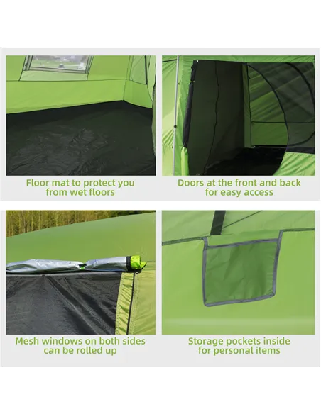 Outsunny Tunnel Tent Camping Shelter w/ Porch, Two Rooms, Lamp Hook, Portable Carry Bag