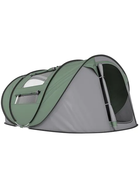 Outsunny 4 Person Pop-up Camping Tent Family Tent with Ground Sheet, 4 Windows and Portable Carry Bag for Beach Outdoor Trip, Da