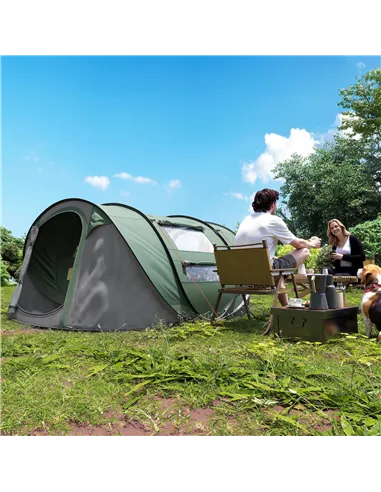 Outsunny 4 Person Pop-up Camping Tent Family Tent with Ground Sheet, 4 Windows and Portable Carry Bag for Beach Outdoor Trip, Da