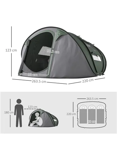 Outsunny 4 Person Pop-up Camping Tent Family Tent with Ground Sheet, 4 Windows and Portable Carry Bag for Beach Outdoor Trip, Da