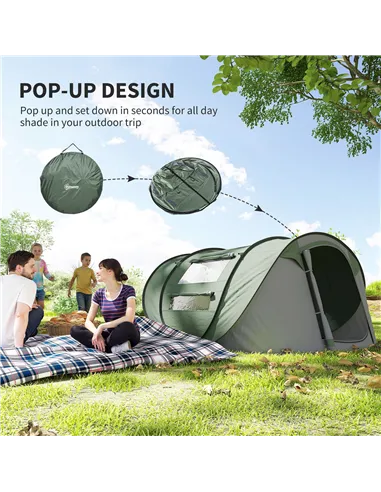 Outsunny 4 Person Pop-up Camping Tent Family Tent with Ground Sheet, 4 Windows and Portable Carry Bag for Beach Outdoor Trip, Da