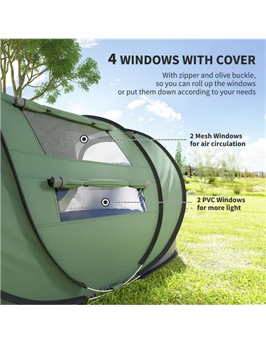 Outsunny 4 Person Pop-up Camping Tent Family Tent with Ground Sheet, 4 Windows and Portable Carry Bag for Beach Outdoor Trip, Da
