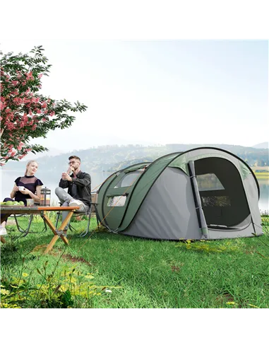 Outsunny 4 Person Pop-up Camping Tent Family Tent with Ground Sheet, 4 Windows and Portable Carry Bag for Beach Outdoor Trip, Da