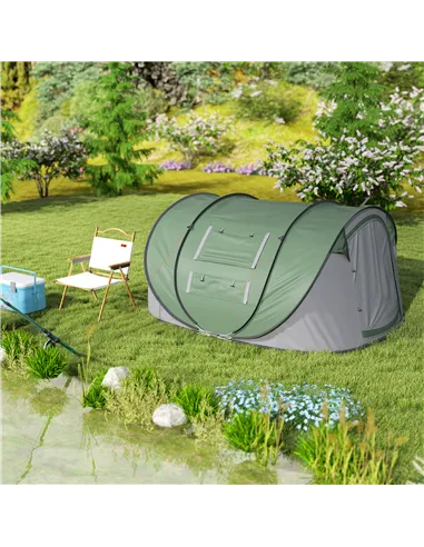 Outsunny 4 Person Pop-up Camping Tent Family Tent with Ground Sheet, 4 Windows and Portable Carry Bag for Beach Outdoor Trip, Da