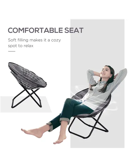 Outsunny Camping Moon Chair, Portable Folding Camping Chair for Adults with Wide Padded Oxford Seat for Outdoor Camp, Travel, Fi