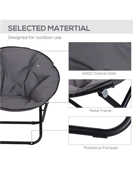 Outsunny Camping Moon Chair, Portable Folding Camping Chair for Adults with Wide Padded Oxford Seat for Outdoor Camp, Travel, Fi