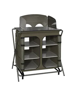 Outsunny Camping Cupboard Foldable Camping Kitchen Storage Unit w/ Windshield & 6 Shelves for BBQ Party Picnics Backyards with C