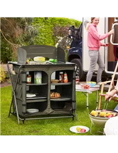 Outsunny Camping Cupboard Foldable Camping Kitchen Storage Unit w/ Windshield & 6 Shelves for BBQ Party Picnics Backyards with C 2