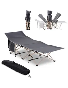 Outsunny Single Steel Frame Portable Camping Cot, with Carry Bag - Grey