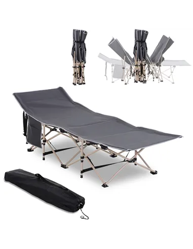 Outsunny Single Steel Frame Portable Camping Cot, with Carry Bag - Grey