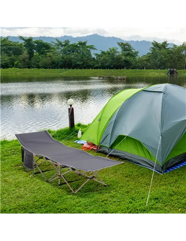Outsunny Single Steel Frame Portable Camping Cot, with Carry Bag - Grey