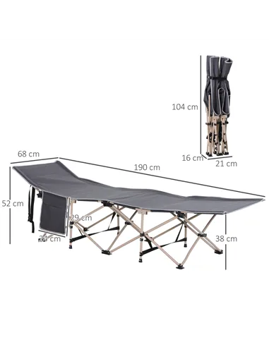 Outsunny Single Steel Frame Portable Camping Cot, with Carry Bag - Grey