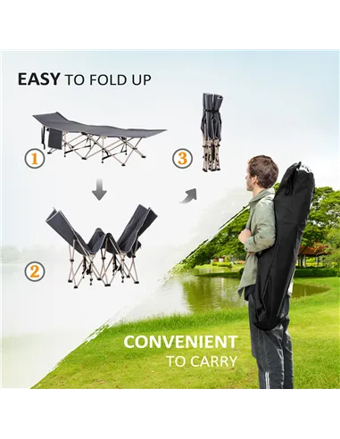 Outsunny Single Steel Frame Portable Camping Cot, with Carry Bag - Grey