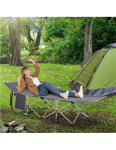 Outsunny Single Steel Frame Portable Camping Cot, with Carry Bag - Grey
