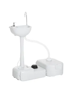 Outsunny Portable Camping Sink with Running Water and Wastewater Tank, Hand Wash Basin with Rolling Wheels, Foot Pump, Soap Disp