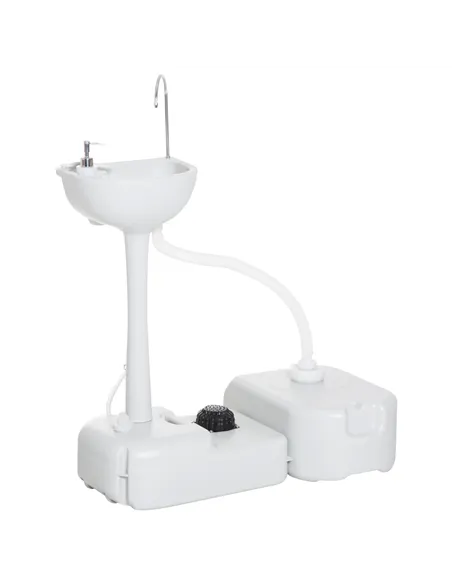 Outsunny Portable Camping Sink with Running Water and Wastewater Tank, Hand Wash Basin with Rolling Wheels, Foot Pump, Soap Disp