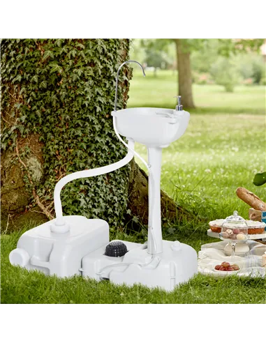 Outsunny Portable Camping Sink with Running Water and Wastewater Tank, Hand Wash Basin with Rolling Wheels, Foot Pump, Soap Disp